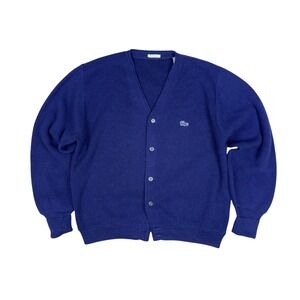 Vintage Lacoste Izod Cardigan Men's M Navy Blue Orlon Acrylic Mid-70s Croc Logo